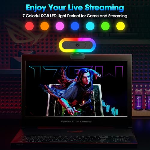 ToLuLu Streaming Webcam 2K 50FPS Web Cam, LED RGB Webcam with Microphone and Light, Autofocus Computer Camera with Cover and Tripod, Plug-Play USB Web cam for PC Desktop/MacBook Gaming Video Calling - style: 2K Autofocus RGB Ring Light webcam