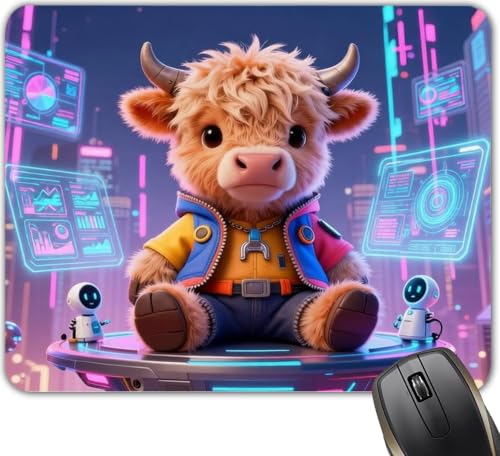 Cool Colorful Highland Cow Lovers Gifts Mouse Mat, Waterproof Non Slip Rubber Base Mouse Pad for Office Laptop, 9.5x7.9x0.12 Inch - color: Cool Cow