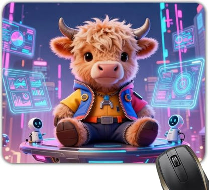 Cool Colorful Highland Cow Lovers Gifts Mouse Mat, Waterproof Non Slip Rubber Base Mouse Pad for Office Laptop, 9.5x7.9x0.12 Inch - color: Cool Cow
