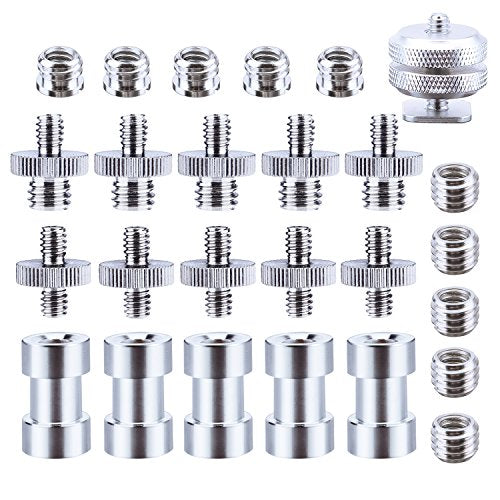 Sunmns 27 Pieces 1/4 Inch and 3/8 Inch Converter Female Male Threaded Screws Adapter Mount Set for Camera/Tripod/Monopod/Ballhead/Light Stand/Shoulder Rig