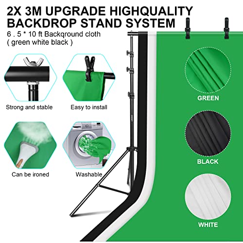 Photography Lighting kit with Backdrops, 8.5x10ft Backdrop Stands, UL Certified 5500K 800W Equivalent 25W LED Umbrella Softbox Continuous Lighting, Photo Studio Equipment for Photo Video Shoot