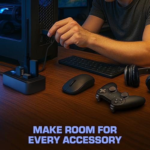 Rebuff Reality 4 Port USB Hub, Dongle USB 3.0 Hub for Wireless Interference Reduction for Gaming, Stable Connection & Lag-Free for Mouse, Keyboard, Headset, Compatible with PC, Mac, Xbox, PlayStation - size: 4-PORT
