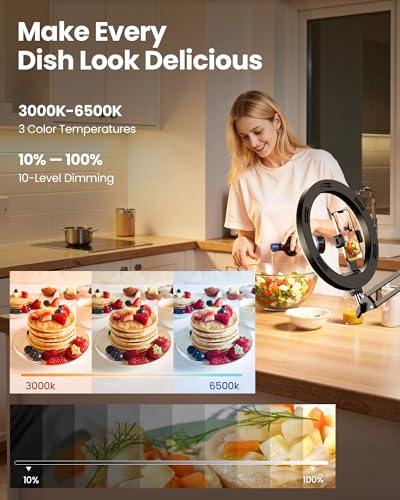 Pro Bright Overhead Ring Light with Clamp for Desk, Plug-in Powered for Stronger Lighting, Flexible Arm Phone Mount for Video, Cooking, Crafts & Livestream (18W) - size: High Brightness 36.6" - Clip-On Phone Holder