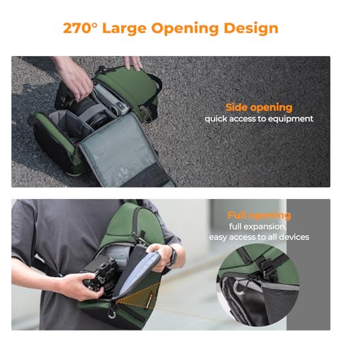 K&F CONCEPT Camera Sling Bag Crossbody Bag Camera Shoulder Backpack DSLR/SLR/Mirrorless Photography Bags Compatible with Canon/Nikon/Sony/Fuji/Gopro/DJI - color: Green, size: Medium