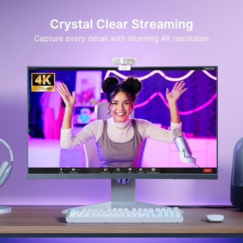 NexiGo N660P Pro 4K Webcam with Distortion-Free Lens, 1080p 60 fps Autofocus USB Streaming Camera, 3DNR, Noise-Canceling Mics & Privacy Cover, Web Cam for Gaming/Live Streaming/PC/Mac/Switch 2, White - style: 4K Webcam with Cover