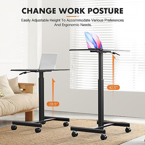 Sweetcrispy Mobile Rolling Desk with Lockable Wheels, Small Standing Laptop Desks, Sit Stand Adjustable Height Table Portable, Computer Workstations for Home Office, Black - color: Black