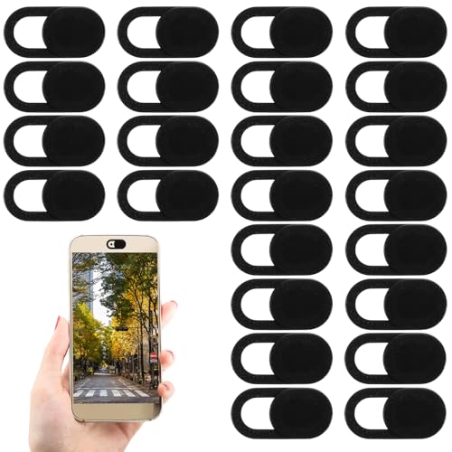 25 Pcs Webcam Cover Slide, 0.023 Inch Ultra-Thin Universal Laptop Phone Camera Cover for Laptop, Computer, Phone Privacy Protection and Security Black