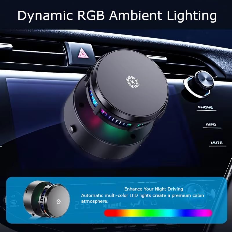 Magnetic Car Phone Holder with Cooling Fan and Wireless Charging, 360° Rotating Dashboard Windshield Vacuum Suction Cup Mount, Universal Phone Stand for iPhone 17/16/15/14/13, Samsung Galaxy S26/S25