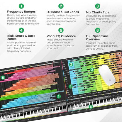 Instrument Frequency EQ Cheat Sheet Mousepad – 80×30cm (31.5"x11.8") & 35×25cm (13.8"x9.8") – Studio Desk Mat for Music Producers, DJs & Engineers – LED Version Available - size: (Regular (250x350mm))