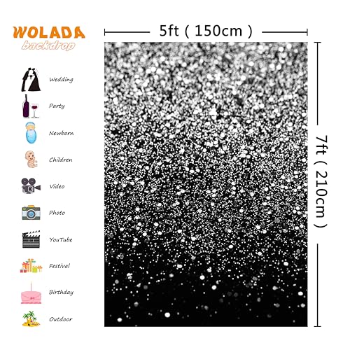 Black and Silver Backdrop Silver Glitter Backdrop for Photography Wedding Birthday Baby Shower Party Photo Studio 5x7FT FW18 - color: Silver, size: 5x7FT
