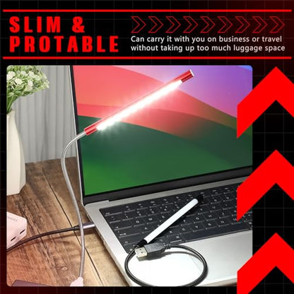 Tujoe 2 Pieces USB LED Light for Laptop Keyboard Gooseneck Light Computer Lamp Flexible Stick Dimmable LED Lamp Touch Switch for Reading Book(Black, Red) - color: Black, Red