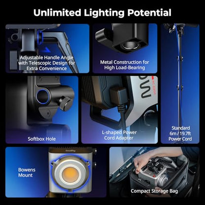 SMALLRIG RC 220C RGB COB LED Video Light Bowens Mount, 200W 36000 Full-Color Video Light 2700-10000K, CRI97+/TLCI98+, Support Wireless Power Supply, App Control, for Photography and Photo Studio - color: RGB