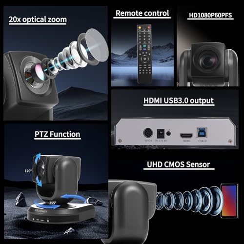 PTZ Camera with 20X Optical Zoom Full HD 1080P60fps HDMI Camera for Conference Rooms, Church Events, Streaming & Video Calls | Compatible with Zoom, Skype, OBS | Easy Setup - style: 20X 1080P HDMI/USB3.0