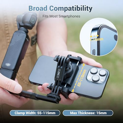 JJC Pocket 4 Phone Holder Mount with Ball Head, 1/4" 20 Screw & Thread, Phone Mount for Insta360 X5 X4 X3 / Pocket 4/3 / Xtra Muse Accessories, Compatible with Arca-Swiss Standard, Tripod - color: Black -Clip Version