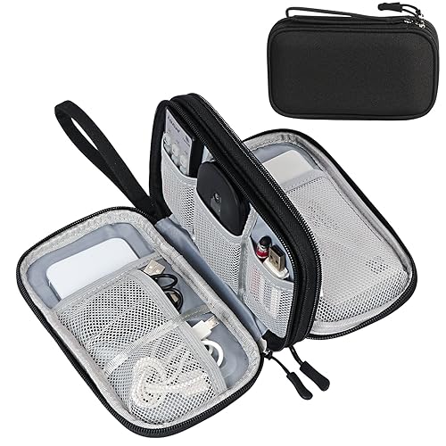 FYY Electronic Organizer, Travel Cable Organizer Bag Pouch Electronic Accessories Carry Case Portable Waterproof Double Layers Storage Bag for Cable, Cord, Charger, Phone, Earphone, Medium, Black - color: Black, style: Medium
