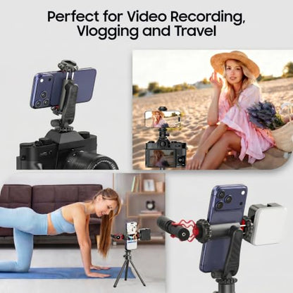 Zeadio Universal Phone Tripod Mount, Cell Phone Holder Clamp with Dual Rotatable Cold Shoe, 360° Rotation & 180° Tilt for Camera Hot Shoe, Vlogging, Video Recording - style: Cold-shoe Version