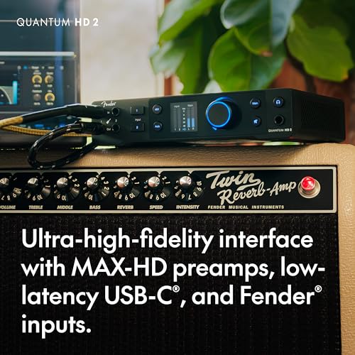 Fender Quantum HD 2 | 20x24 USB-C Audio Interface for Music Production, MAX-HD Mic Preamps, Front Instrument Inputs, ADAT & S/PDIF I/O, Auto Gain, Re-Amp Outputs, Loopback, Headphone Amp, Mac & PC | 20 X 24 I and O, 32-Bit/192 Khz Converters, 2 Max-HD Mic