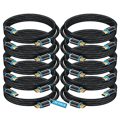 Maximm Hdmi Cable 4K 3 Ft, 10 Pack, Braided, 18Gbps, Hdmi 2.0, Gold-Plated - color: Black, size: 3 Feet
