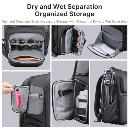ULANZI BP10 35L Hardshell Camera Backpack, Professional Splash-proof Photography Camera Case Anti Theft Travel f Photographers Unisex Drone DSLR Mirrorless Camera Lens Tripod Holder 17'' Laptop Black