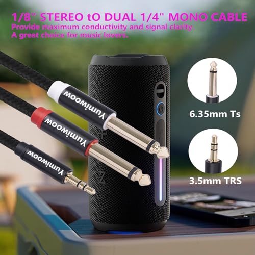 3.5mm to Dual 1/4 Adapter 1/8 to 6.35mm TS Mono Audio Cable Stereo Breakout Cord Y Splitter Compatible with iPhone, iPod, Computer Sound Card, Headphone, Speaker, Home Stereo System (6.6FT/Pack) - size: 6.6FT/2Pack