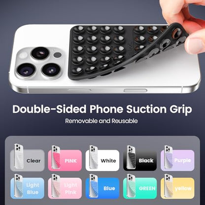 Klearlook Silicone Suction Cup Phone Case Mount Double Sided, Silicon Sticky Phone Grip with Higher Suction for Cell Phone, Hands-Free Phone Accessories Holder for Selfies and Videos, Black - color: Clasic Black