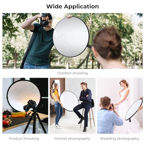 K&F CONCEPT 5-in-1 Light Reflector 22" (56cm) Photography Diffuser Collapsible Portable for Studio and Outdoor Lighting Gold Silver White Black Translucent - size: 22'' (56cm)