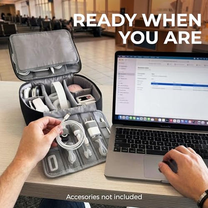 Electronics Organizer Case - Multi-Layer Full Flat Opening With Compartments and Pockets - Cord Organizer for Accessories, Cables, Electronics Travel