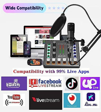 Podcast Equipment Bundle, BM-800 Podcast Microphone Bundle-Voice Changer with live Sound Card-Studio Condenser Microphone for Phone, PC, DJ, Perfect for Recording, Singing, Streaming and Gaming