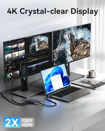 LIONWEI 9 in 1 Laptop Docking Station, Dual HDMI, 100W PD, USB C 3.0, Ethernet, Audio/Mic, USB C Hub for Dell/Surface/HP/Lenovo Laptops - color: 9-in-1 (2 HDMI)