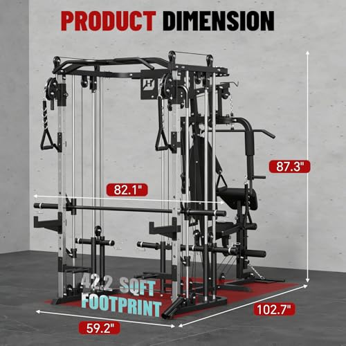 All in One Home Gym System Workout Station, Multi-Function Smithe Machine Power Cage with Cable Crossover System, Tripe-Sided Independent Load Posts, Functional Trainer for Full Body Training - color: Black, style: Home Gym Station