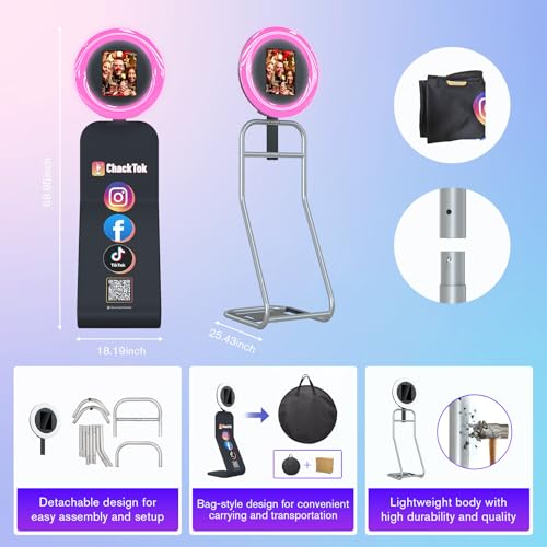 MWE Portable Lightweight Photo Booth Stand Compatible with Any iPad Photo Booth with Software APP and Remote Control, RGB Ring Lights Music Sync,Logo Customization (Black, Large Box-Honeycomb Box) - size: Large Box-Honeycomb Box