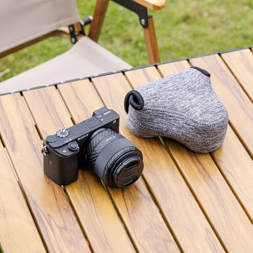 KIWIFOTOS Neoprene Camera Sleeve for Fuji X-T30 III A6600+18-55mm Lens | 6mm thick Neoprene Pouch for fits Camera≤4.9x2.9x5". Scratch-resistant. Touch-fastening flap. without strap - color: Camera Sleeve Gray