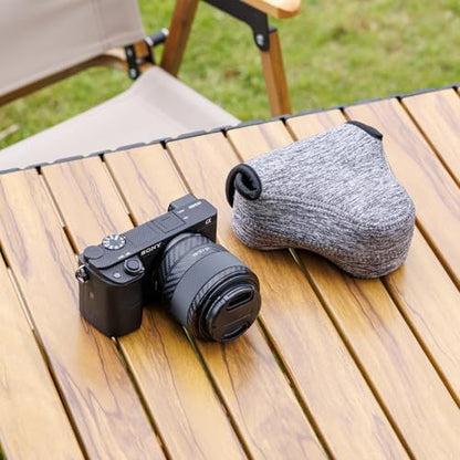 KIWIFOTOS Neoprene Camera Sleeve for Fuji X-T30 III A6600+18-55mm Lens | 6mm thick Neoprene Pouch for fits Camera≤4.9x2.9x5". Scratch-resistant. Touch-fastening flap. without strap - color: Camera Sleeve Gray