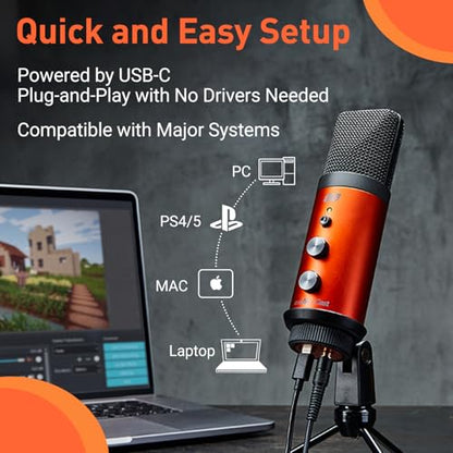 ESI cosMik uCast | USB Microphone, Cardioid Condenser Computer Microphone for Gaming, Streaming, Podcasting, 2m USB-C Cable, Mute Button, Built-in Headphone Jack, Gain Control, USB Mic for PC & Mac - style: cosMik uCast USB Microphone