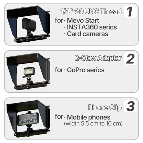 Cell Phone Fence Mount with Shade Game Recording Mounting Kit Compatible with iPhone, Mevo Start, Insta 360 and Other Action Cameras for Recording Baseball (Upgrade Style)