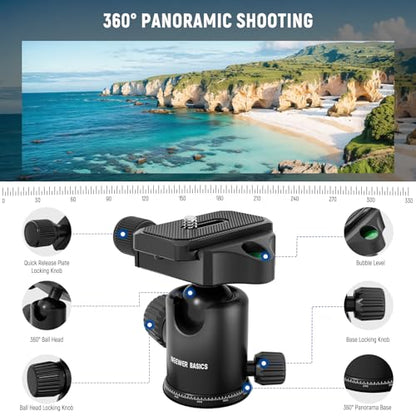 NEEWER Basics Camera Tripod Monopod, 71" Aluminum Heavy Duty Portable Travel DSLR Cell Phone Stand with 360° Ball Head Cellphone Holder Mount Compatible with iPhone for Filming Video Recording, TP15 - style: TP15 w/Ball Head