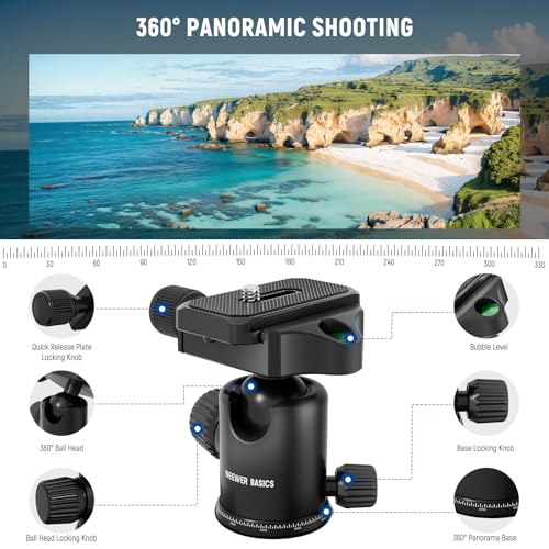NEEWER Basics Camera Tripod Monopod, 71" Aluminum Heavy Duty Portable Travel DSLR Cell Phone Stand with 360° Ball Head Cellphone Holder Mount Compatible with iPhone for Filming Video Recording, TP15 - style: TP15 w/Ball Head