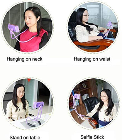 Chapter Seven Universal Smart Mobile Phone Stand,Hanging on Neck Cell Phone Mount Holder, Flexible Lazy Bracket DIY Free Rotating for Multiple Functions (White) - color: White