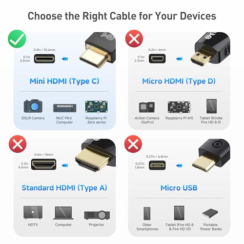 Cable Matters 48Gbps 8K Mini HDMI Coiled Cable 1-3ft with 8K@60Hz, 4K@240Hz and HDR Support, MiniHDMI to HDMI Cable Coiled for DSLR Cameras, Camcorders, Portable Monitor and Raspberry Pi Zero - style: Mini HDMI
