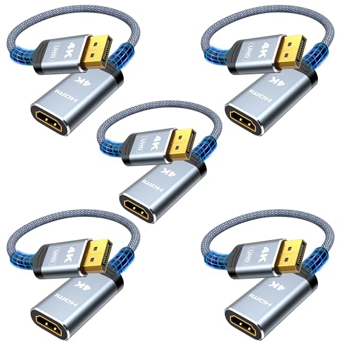 Highwings 4K DisplayPort to HDMI Adapter 5-Pack, Uni-Directional Display Port DP to HDMI Adaptor Converter Male to Female(1080p 120Hz), for AMD NVIDIA Dell HP Laptop HDTV Monitor Projector, [Passive] - color: Grey, style: 4K 30Hz-5 Pack