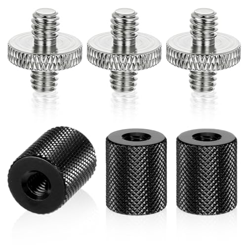 6 Pack 1/4" to 1/4" Threaded Tripod Screw Adapter, Double Sided Standard Mounting Thread Converter Monopod ShoulderRig Tripod Screw Adapter, Female Adapters Set for Camera Cage Mount Light Stand