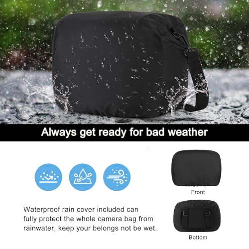 MOSISO Camera Bag, Photography Shoulder Messenger Waist Bag for DSLR/SLR/Mirrorless Cameras, Padded Flap Camera Case with Rain Cover&Front Elastic Cord&BottomTripod Holder for Canon/Nikon/Sony, Black