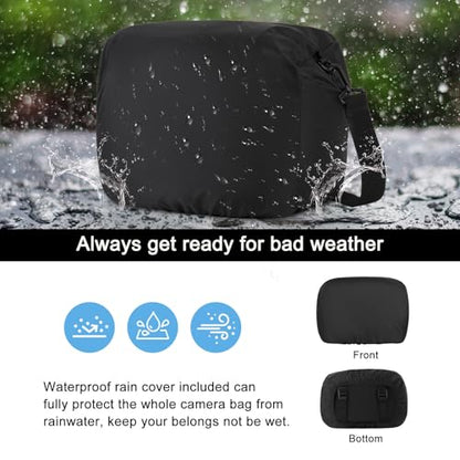 MOSISO Camera Bag, Photography Shoulder Messenger Waist Bag for DSLR/SLR/Mirrorless Cameras, Padded Flap Camera Case with Rain Cover&Front Elastic Cord&BottomTripod Holder for Canon/Nikon/Sony, Black