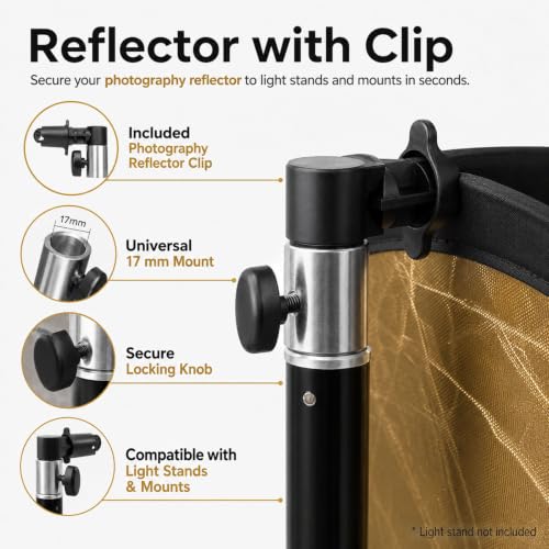 24in 5 in 1 Photography Reflector with Clip and Carrying Bag,Collapsible Photo Reflector,Round Light Reflectors for Photography,Gold Silver White Black Translucent Diffuser for Studio Outdoor Shooting - size: open size: 60cm/24inch
