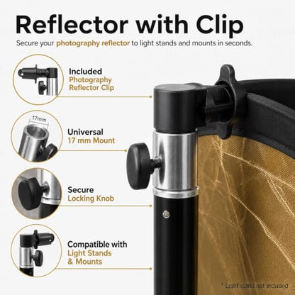 24in 5 in 1 Photography Reflector with Clip and Carrying Bag,Collapsible Photo Reflector,Round Light Reflectors for Photography,Gold Silver White Black Translucent Diffuser for Studio Outdoor Shooting - size: open size: 60cm/24inch