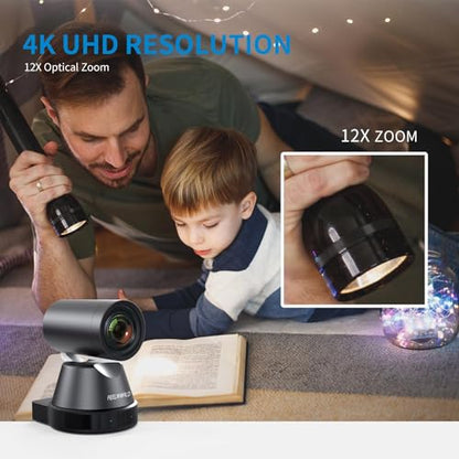 FEELWORLD 4K12X 4K PTZ Camera USB HDMI POE 12X Optical Pan Tilt Zoom, AI Auto Tracking Focus IP Remote Control for Live Streaming Church Video Conference Teaching