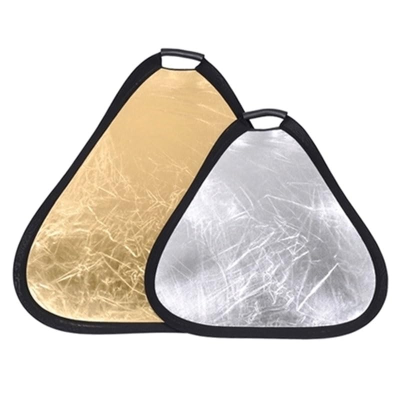 REFLEX CAMERA 2-in-1 Triangle Photography Reflector 24"/60cm | Silver/Gold Reflective Surfaces | Single-Hand Grip | Portable Durable Light Reflector with Carrying Case - size: 60cm (24in)