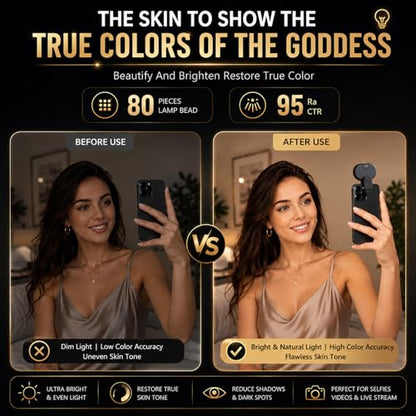 Clip On Selfie Light for Phone & Laptop, 60 LED Portable Selfie Light, Rechargeable 2000mAh Ring Light with 3 Modes 10 Brightness for Zoom, TikTok, Webcam, Makeup & Video Recording, Studio Lighting