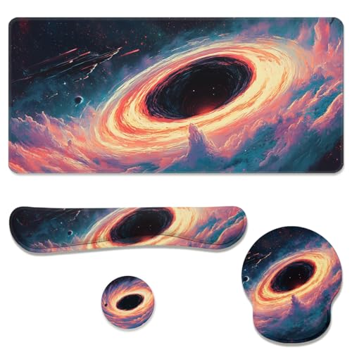 Black Hole Desk Mat Set Galaxy Space Art Large Mouse Pad with Wrist Rest 4in1 Desk Mat for Desktop Ergonomic Computer Desk Arm Wrist Anti-Slip Computer Ergonomic Mouse Pad Home Office Gaming - color: Black Hole Galaxy Space