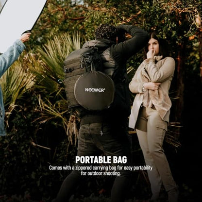 NEEWER 43"/110cm Light Reflector with Clamp & Hand Grips, 5 In 1 Collapsible Multi Disc Photography Reflector Translucent/Silver/Gold/White/Black with 3/8" Thread for Studio Outdoor Lighting, RF-110II - style: 110cm w/Clamp